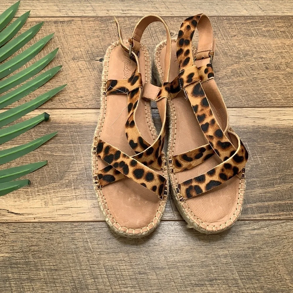 Madewell Leopard Print The Malia Espadrille Calf Hair Sandal sz 9 NWT